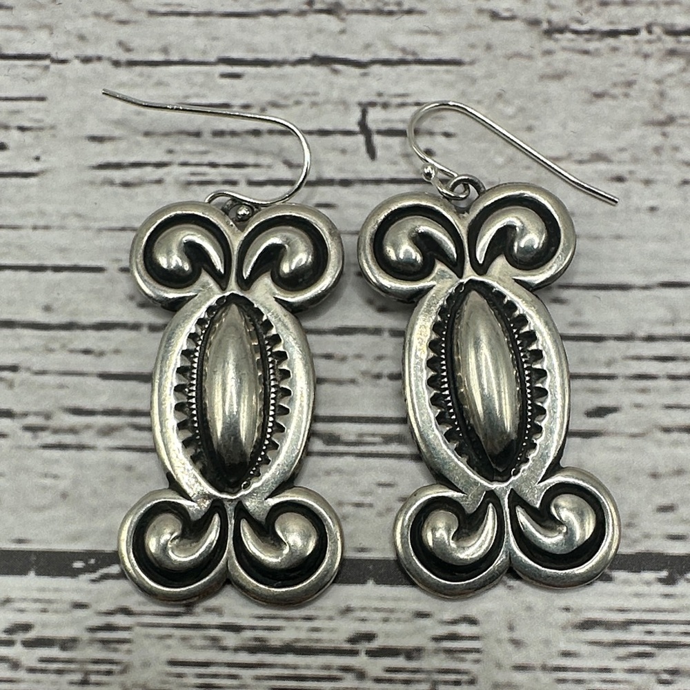 Thick Sterling Silver Scroll Drop Earrings
